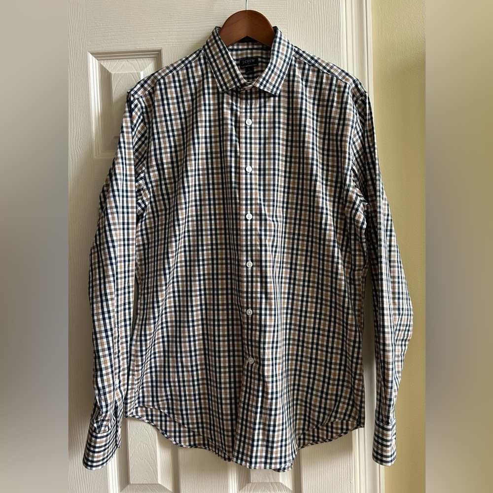 J. Crew Men's flex wrinkle free L brown/black plaid